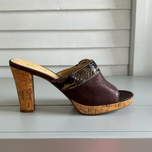 Unisa Leather Cork Heel Sandals Snake Print Buckle Open Toe Slip-On Size 10B - Picture 12 of 15